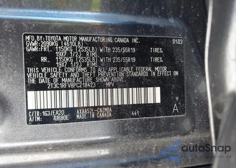 2023 Toyota Rav4 Xle Premium из США, поврежденный, VIN 2T3C1RFV8PC218423